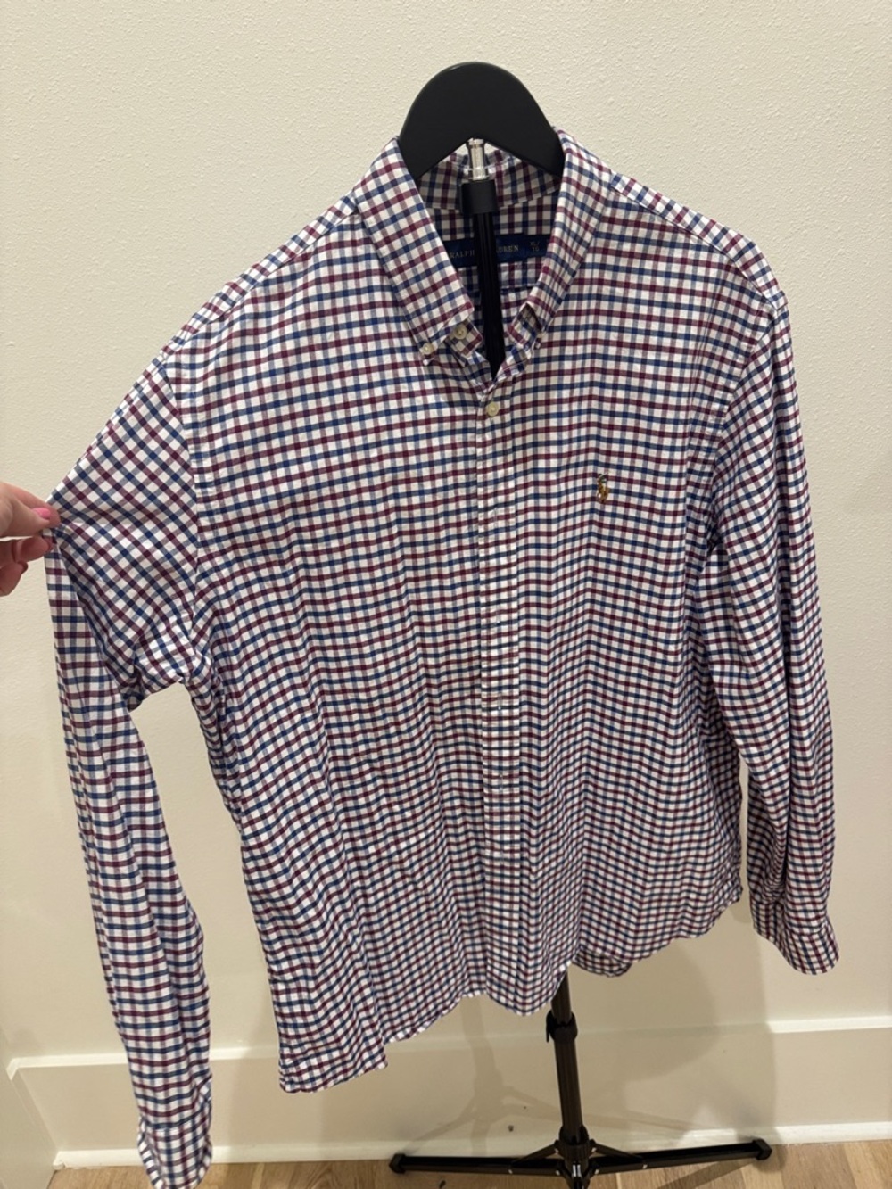 Ralph Lauren Men’s Check Button-Down Shirt - Blue, Burgundy & White‎